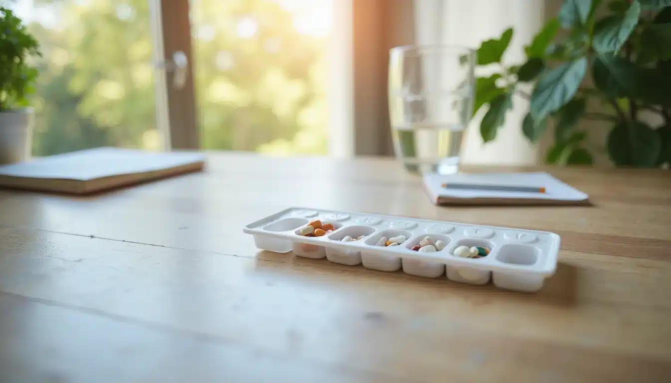 Weekly pill organizer with gradually decreasing pills illustrating a careful Wellbutrin taper